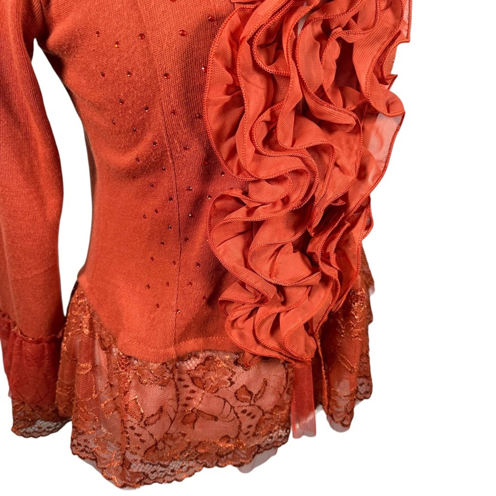 Pretty Angel Orange Button Cardigan Chiffon Ruffle Lace Beaded Cottage Size M - Picture 12 of 14